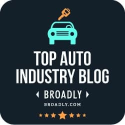 Top Auto Industry Blog badge from Broadly, broadly.com, with a car and key icon above seven stars