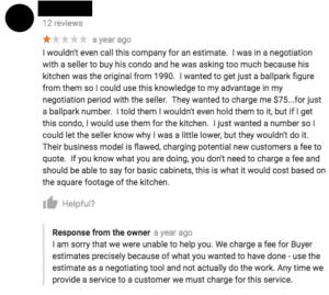 Google Review excerpt showing customer feedback and business owner response