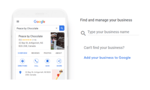 Google Business profile search interface showing business information card