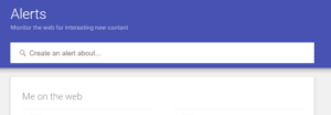 Alerts setup screen with text field to create alert about search terms
