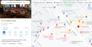 Google Maps view showing business location, details, and surrounding locations