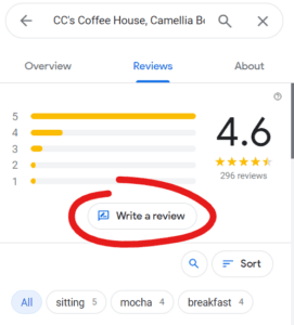 Business profile displaying star rating distribution chart and review count