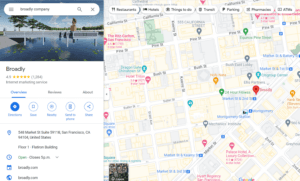 Broadly's Google Maps listing showing 4.9 stars (1,284 reviews) next to its pinned map location