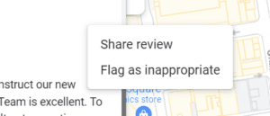 Review context menu showing Share and Flag as inappropriate options