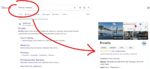 Broadly business listing in Google Search results with 4.9 stars