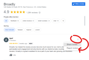 Broadly Google Business Profile showing 4.9 stars and 1,284 reviews
