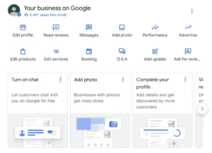 Google Business Profile management dashboard with editing options