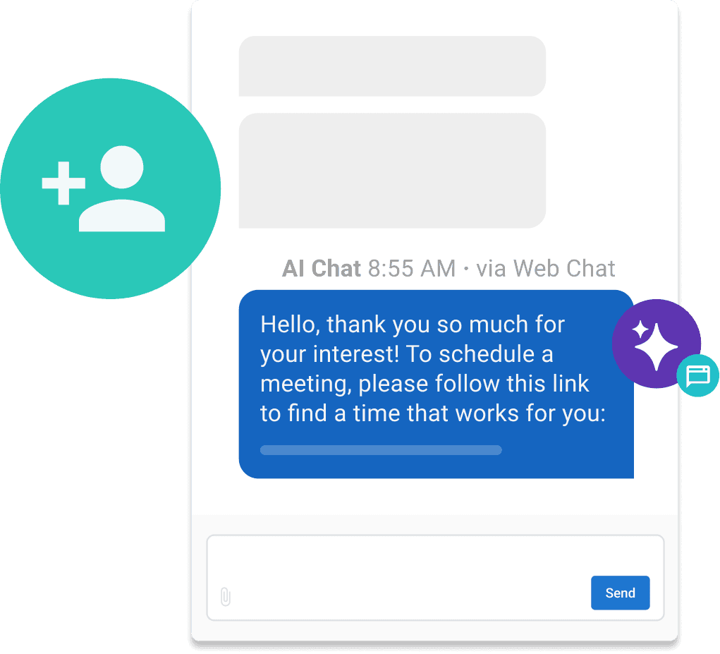 AI receptionist offering to schedule meeting with link and follow-up communication