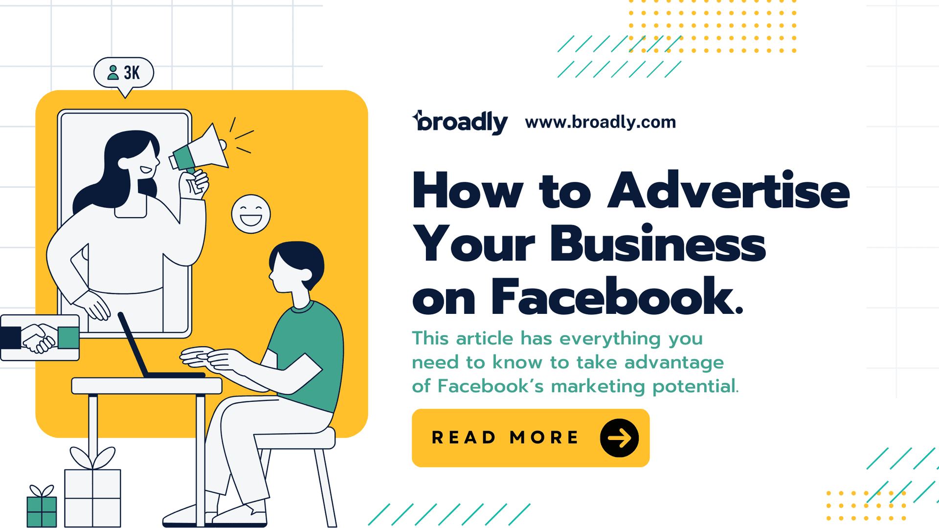 Illustration of woman with megaphone and customer for How to Advertise Your Business guide
