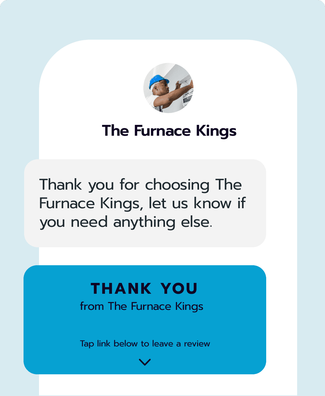 Review request email from The Furnace Kings with thank you message and links to leave review