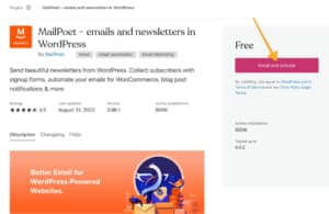 WordPress plugin directory page for MailPoet email newsletter plugin with customer ratings