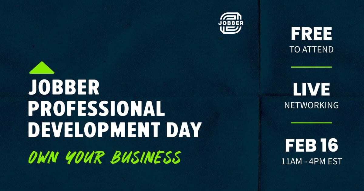Jobber Professional Development Day event poster advertising free networking on February 16