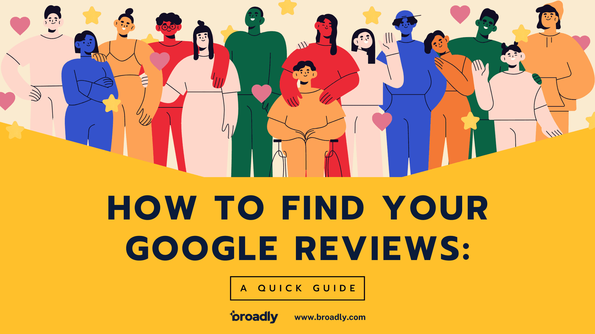 Diverse group of colorful illustrated people with text How to find your Google Reviews