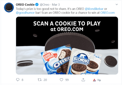 OREO Cookie tweet promoting interactive game with cookie scanning