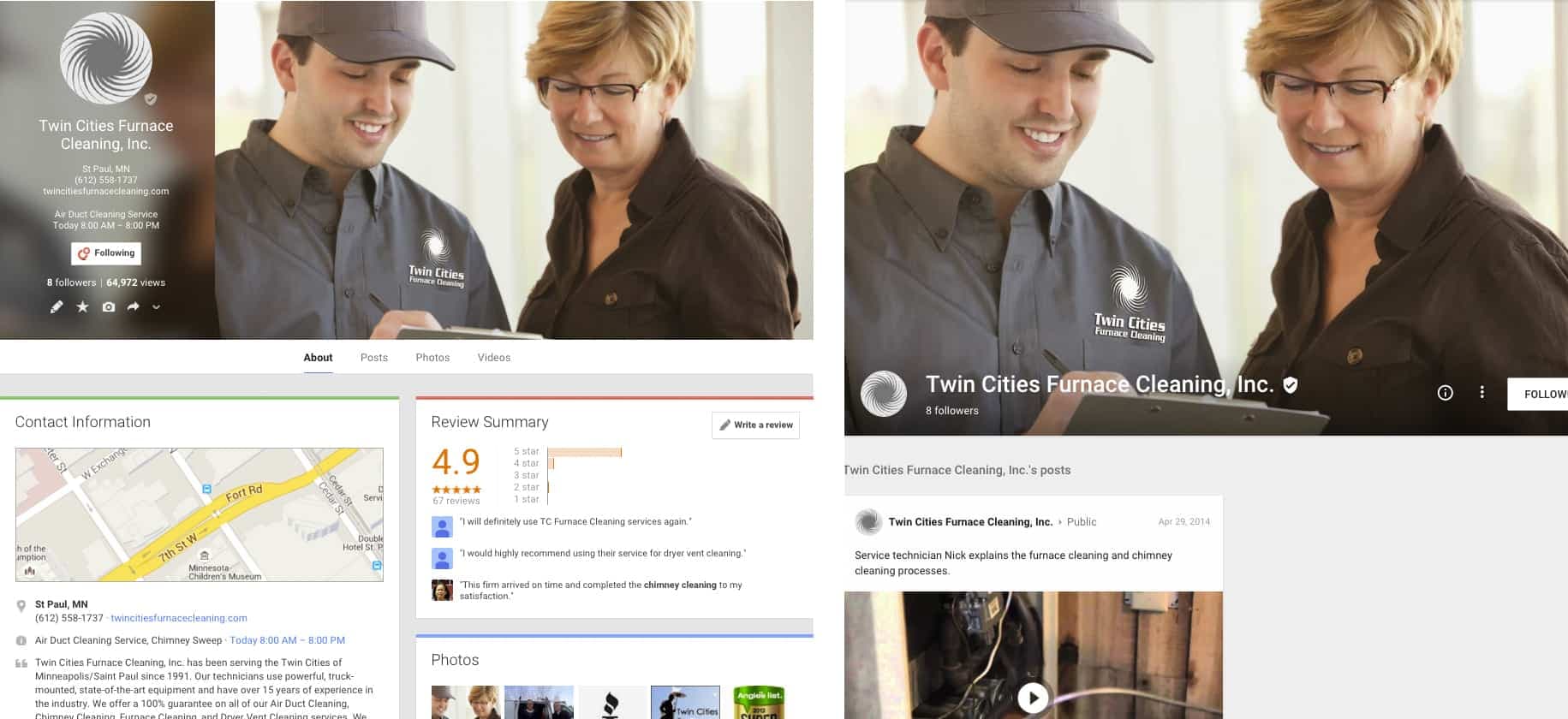 Twin Cities Furnace Cleaning business profile with 4.9-star rating and reviews