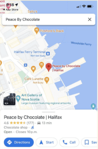 Mobile Google Maps business profile showing location and contact options