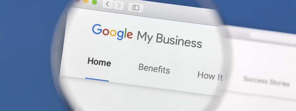 Google My Business page magnified through a lens
