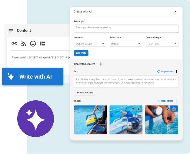 AI content creation tool for social posts with generated text and image options