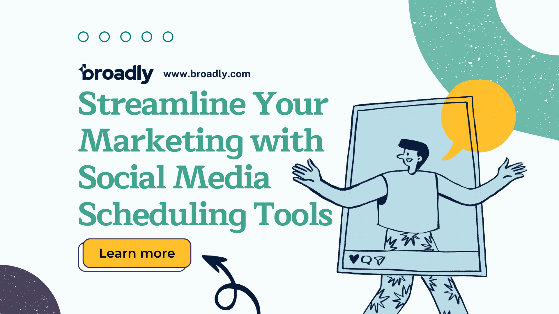 Illustration promoting social media scheduling tools to streamline business marketing activities
