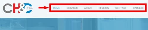 Website navigation menu highlighted with red rectangle