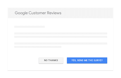 Google Customer Reviews popup with survey options and response buttons
