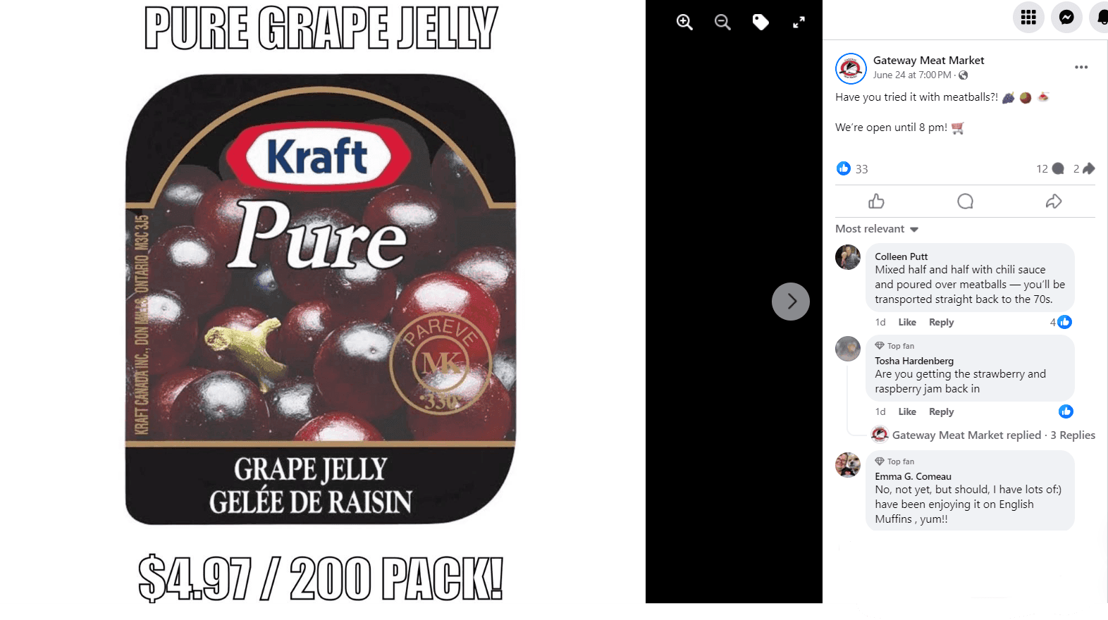 Gateway Meat Market Facebook post with customer comments demonstrating social media engagement strategy