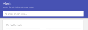 Alerts setup screen with text field to create alert about search terms