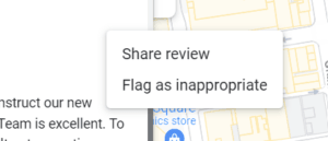 Review context menu showing Share and Flag as inappropriate options