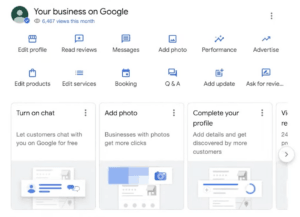 Google Business Profile management dashboard with editing options