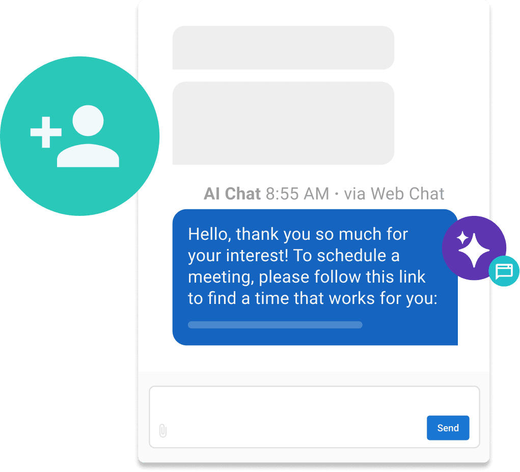 AI receptionist offering to schedule meeting with link and follow-up communication