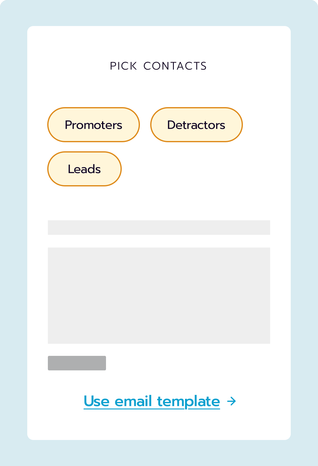 Contact segmentation interface for email marketing with options for Promoters, Detractors, and Leads
