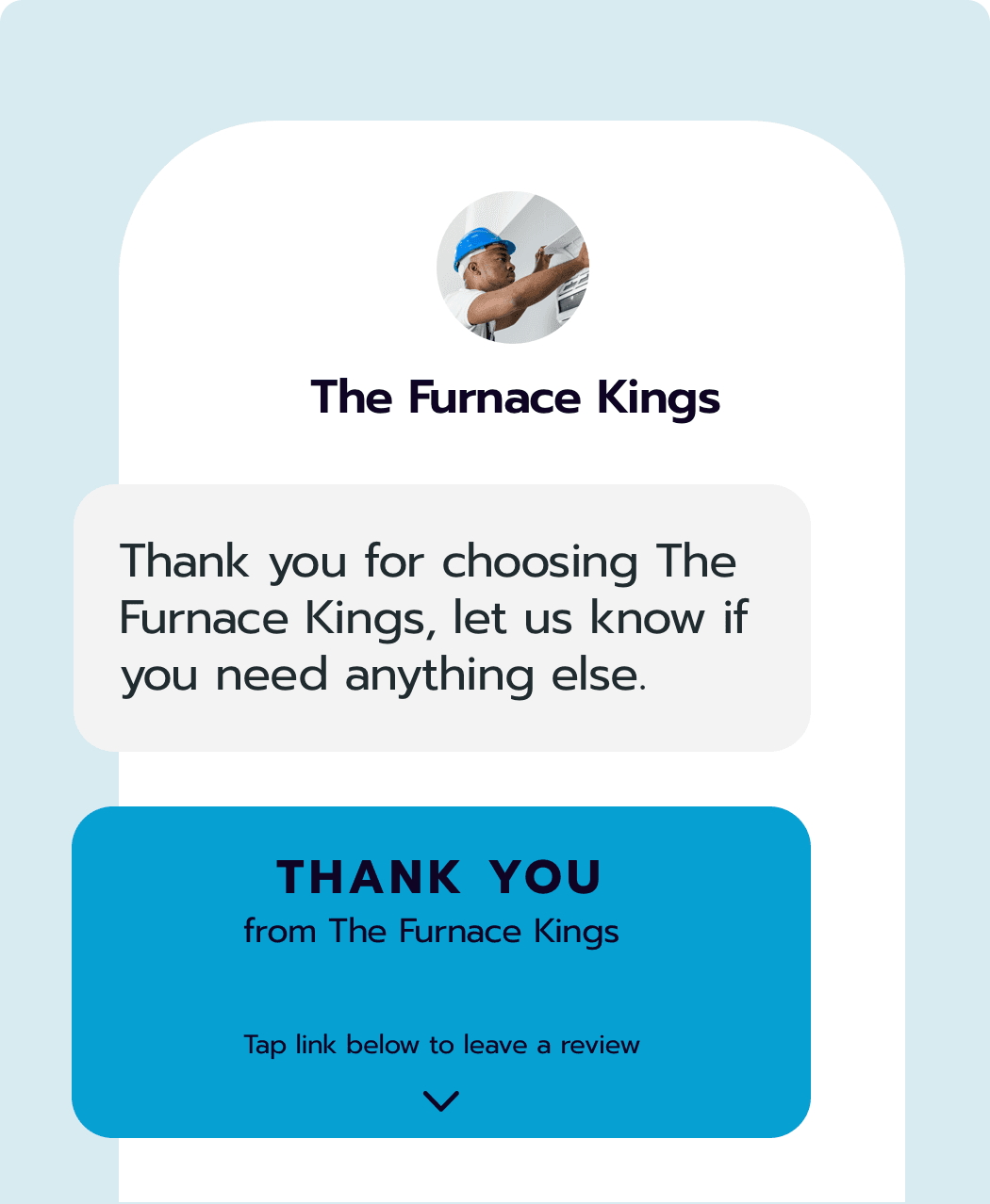 HVAC business thank you message with worker profile photo requesting customer review