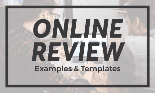 Title card reading Online Review Examples and Templates with people in background