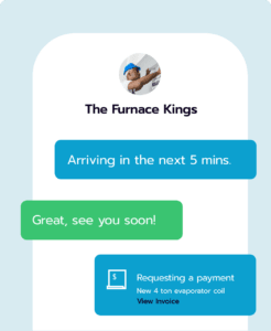 SMS chat showing business appointment and payment request