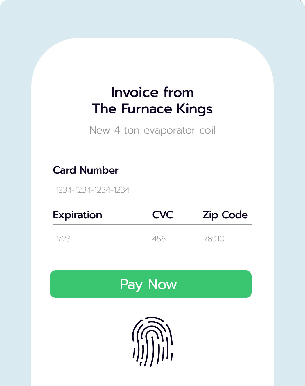 Mobile payment invoice with card entry form