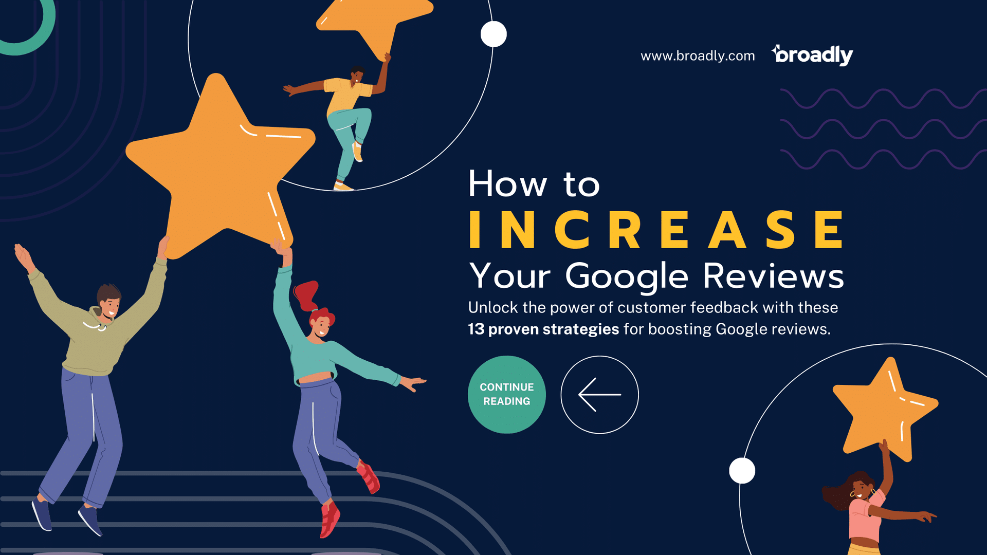 How to Increase Your Google Reviews blog hero with diverse people lifting gold stars