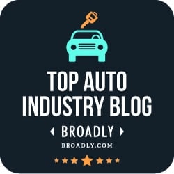 Top Auto Industry Blog badge from Broadly, broadly.com, with a car and key icon above seven stars
