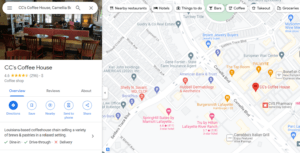 Google Maps view showing business location, details, and surrounding locations