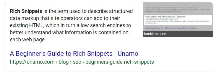 Google search result showing rich snippets and featured snippet definition