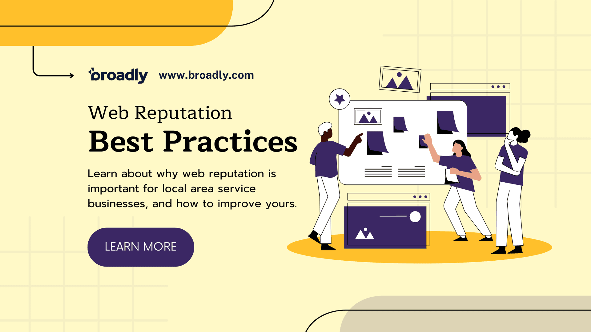 Broadly blog graphic titled Web Reputation Best Practices explaining importance for local service businesses