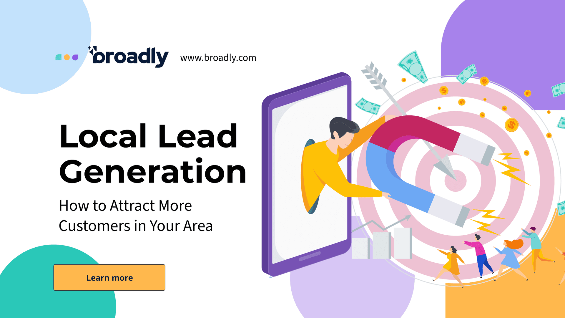 Local Lead Generation guide cover with colorful illustration and Learn More button