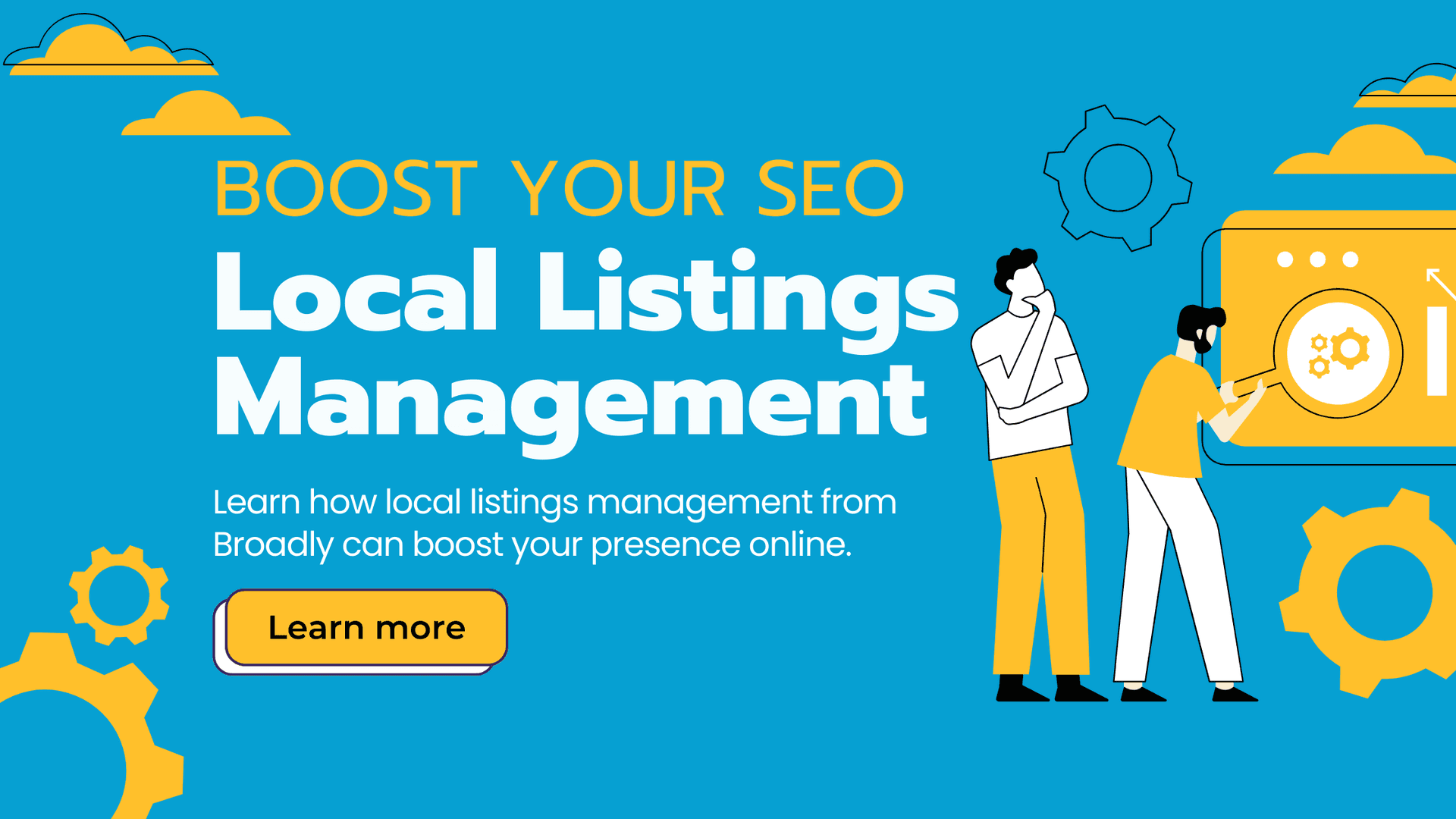 Illustration promoting local listings management features to boost SEO and online business presence