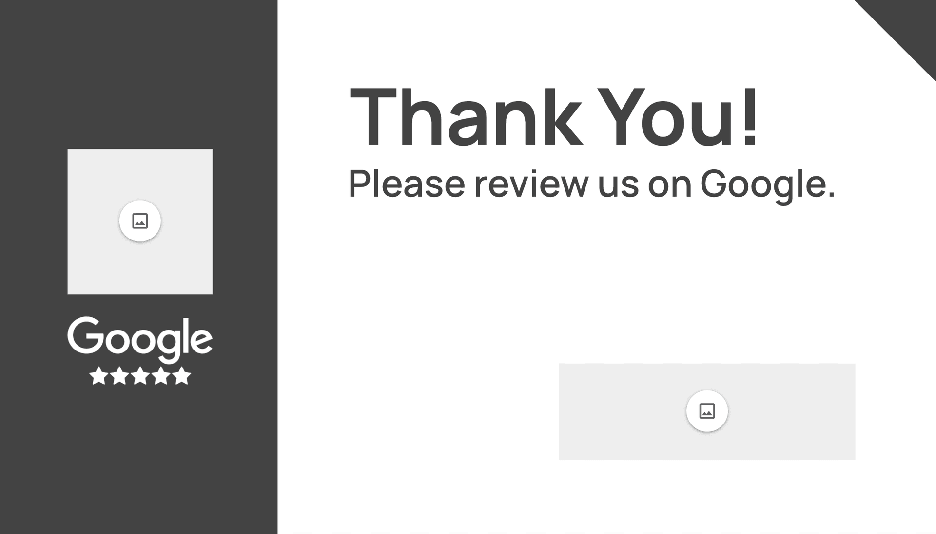 Business card with Thank You message and Google logo on gray and white background with image space