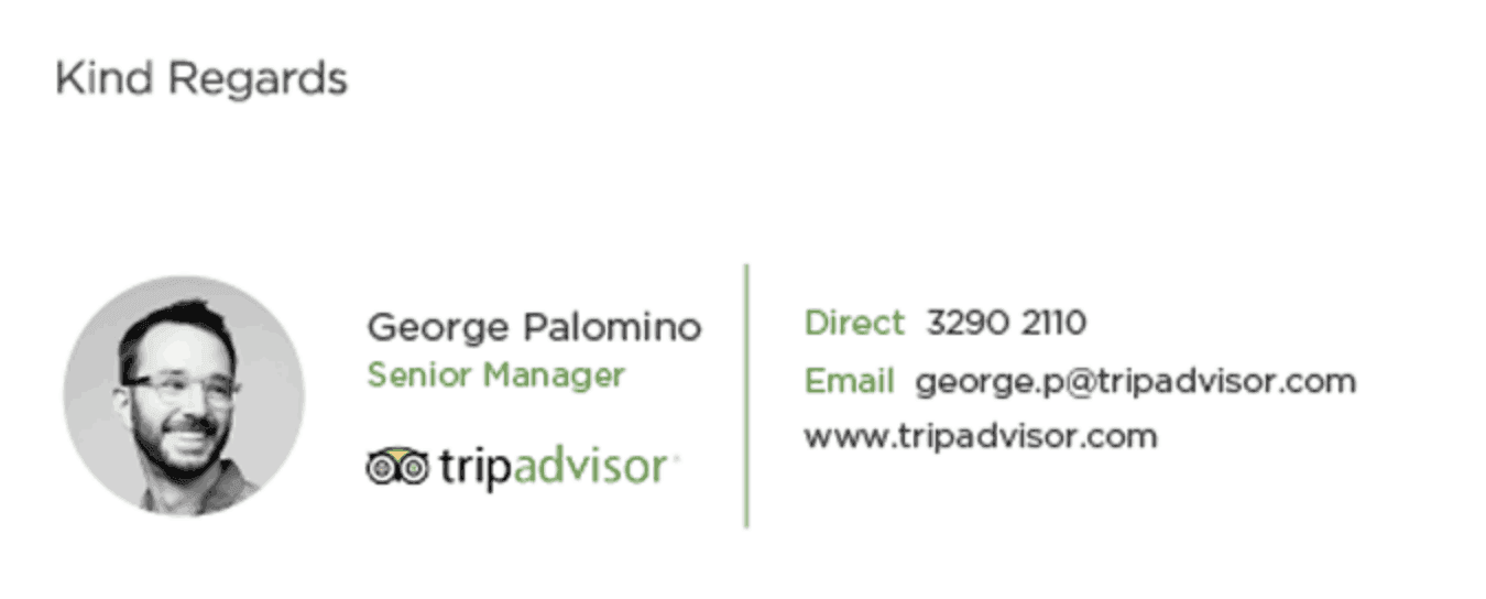 Contact card for George Palomino with TripAdvisor profile information