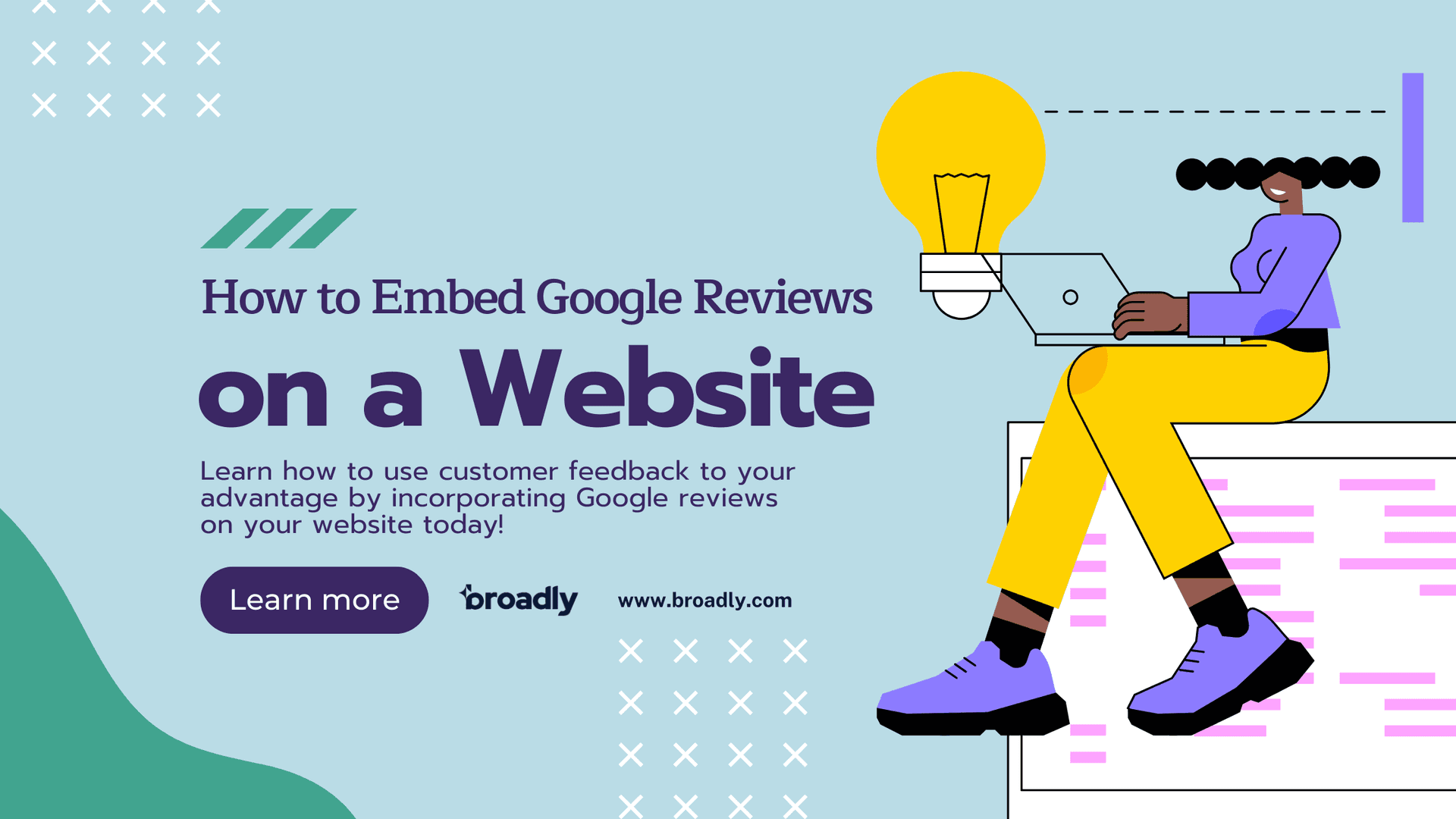 How to Embed Google Reviews on a Website blog header with woman at desk