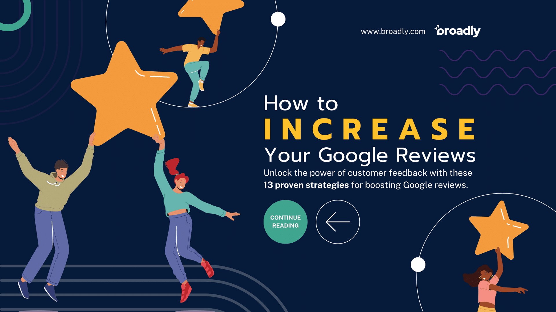 How to Increase Your Google Reviews blog hero with diverse people lifting gold stars