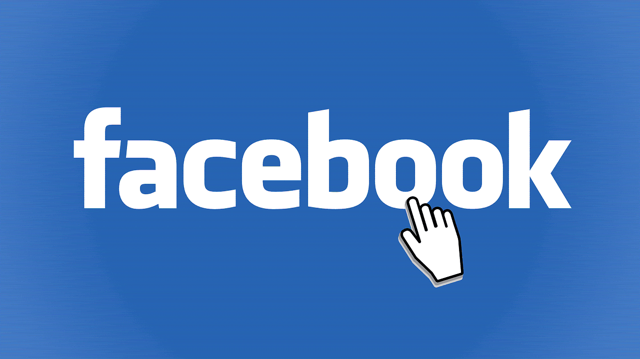 Facebook logo with cursor pointer on striped blue background