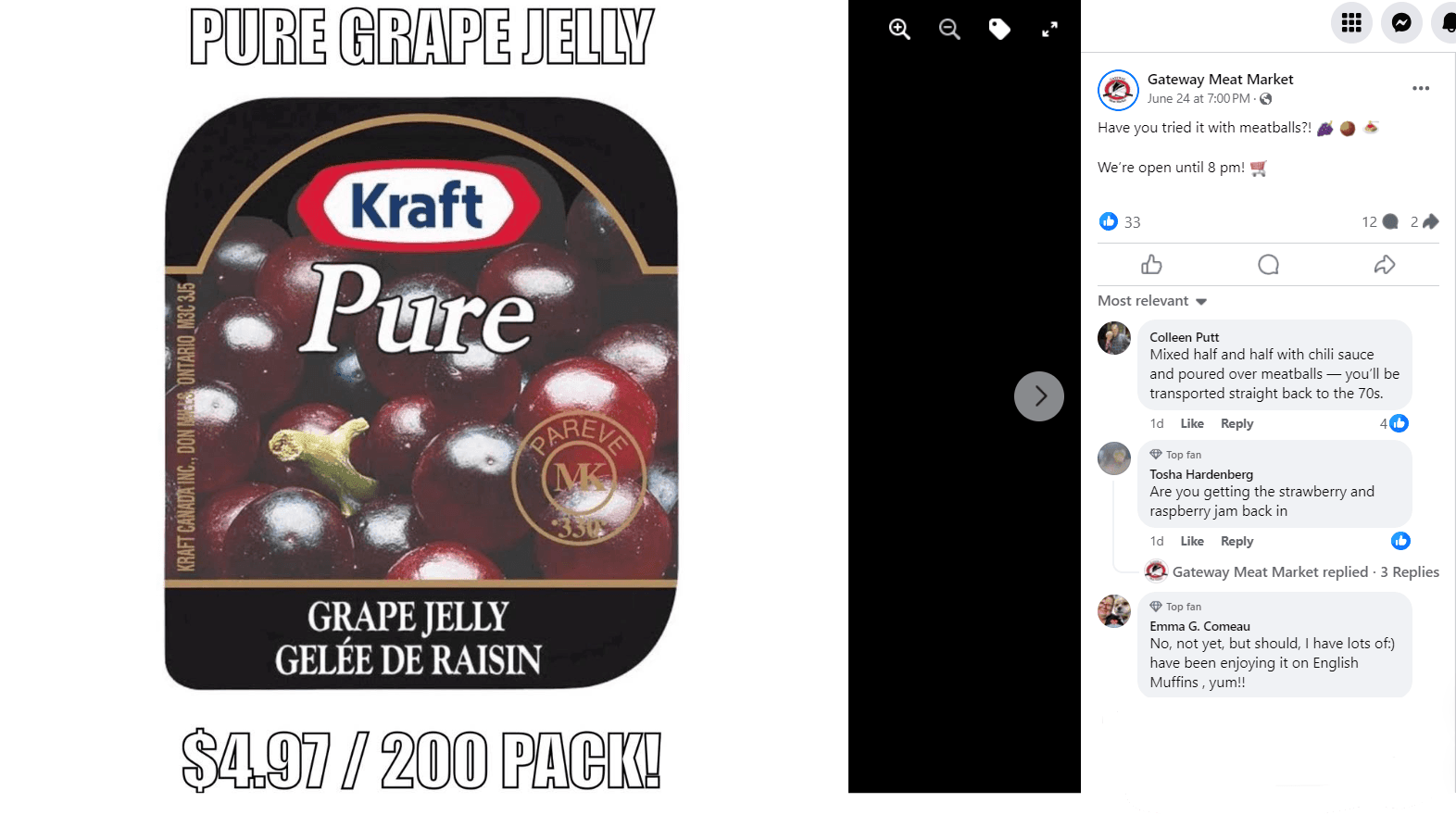 Gateway Meat Market Facebook post with customer comments demonstrating social media engagement strategy