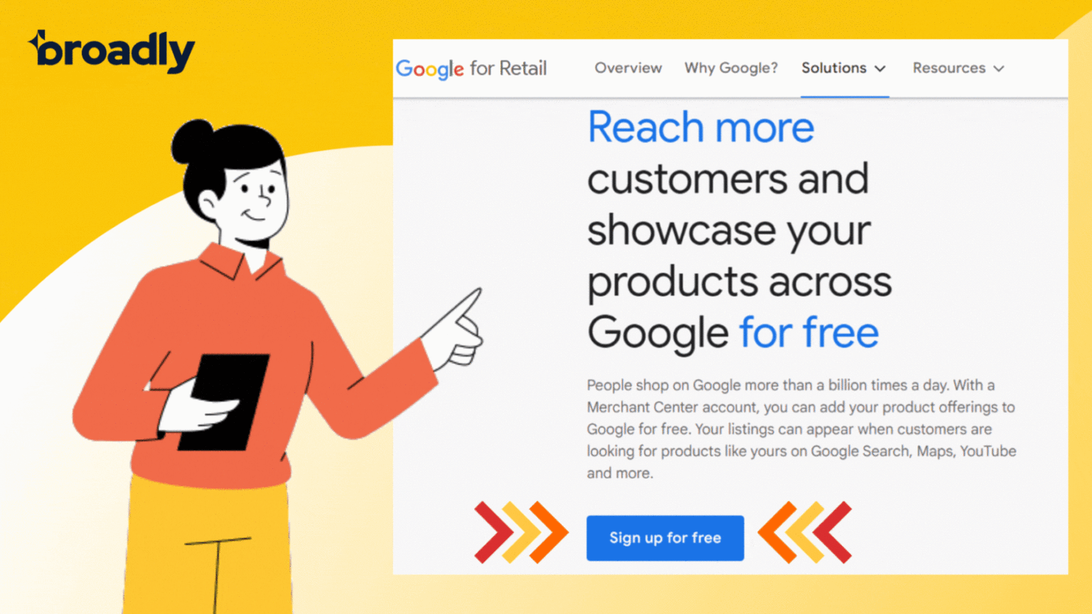 Promotional banner for Google for Retail free product listing program