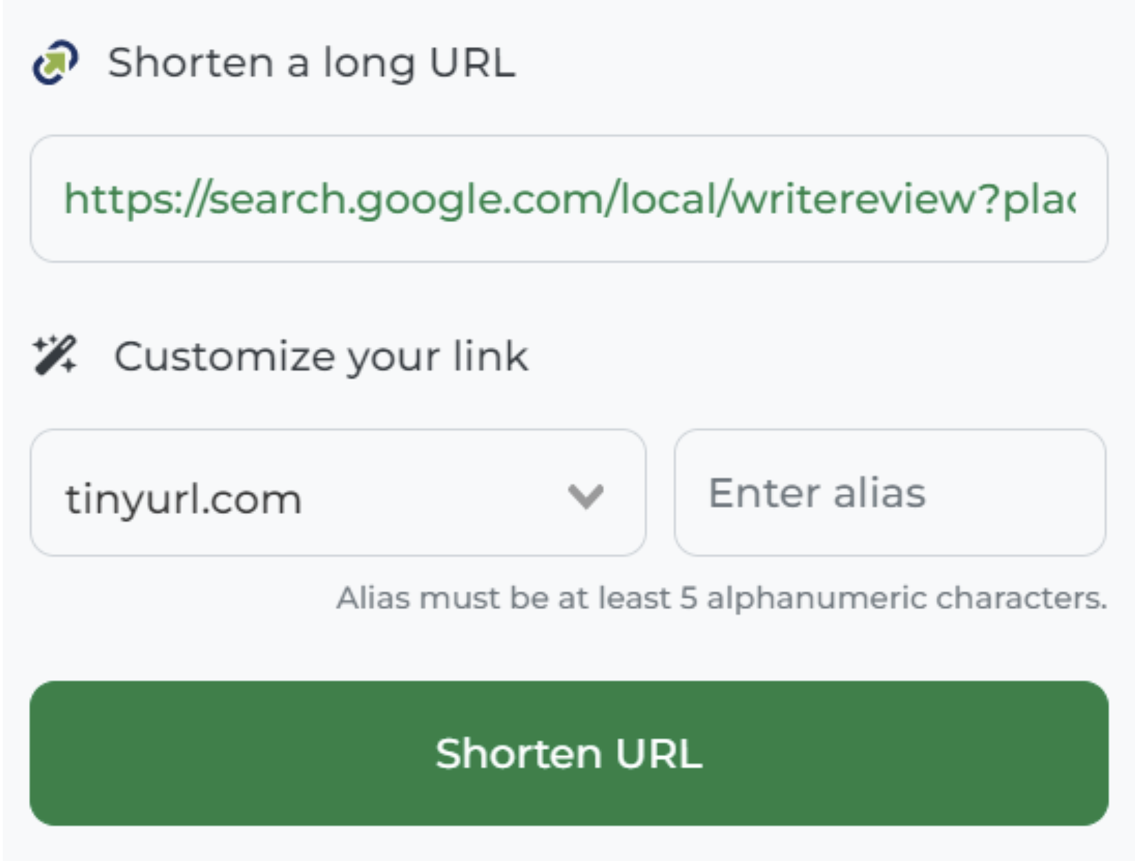 Google review link: shorten a long URL